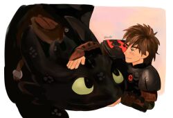 1boy armor artist_name brown_hair dragon hiccup_horrendous_haddock_iii highres how_to_train_your_dragon:_the_hidden_world how_to_train_your_dragon_(series) hxxxfx pauldrons short_hair shoulder_armor toothless