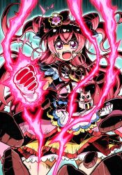 Rule 34 | 1girl, aura, bow, brooch, choker, clenched hands, cone hair bun, crack, cure precious, delicious party precure, double bun, dress, earrings, gloves, hair bow, hair bun, heart, heart brooch, highres, jewelry, kome-kome, long hair, looking at viewer, magical girl, nagomi yui, open mouth, pink hair, precure, two side up, wakabayashi makoto, white gloves