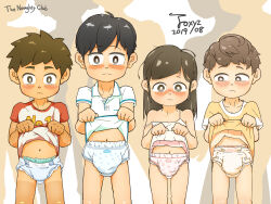 1girl 3boys black_hair blush brother_and_sister brown_eyes brown_hair diaper highres loli multiple_boys original shota siblings toxyz