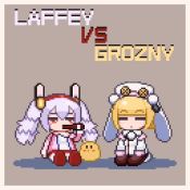 2girls =_= ^_^ alcohol animal_ears animated azur_lane bird black_legwear blinking blonde_hair blush_stickers bottle button_eyes buttons camisole character_name chibi chick closed_eyes coat coat_dress commentary_request dress drinking fake_animal_ears full_body grozny_(azur_lane) hair_between_eyes hair_ornament hairband hat holding holding_bottle jacket laffey_(azur_lane) long_hair long_sleeves looking_at_another looping_animation lowres manjuu_(azur_lane) multiple_girls musical_note off_shoulder open_clothes open_jacket pantyhose pink_jacket pixel_art pleated_skirt purple_eyes rabbit_ears raccoon_(potesara) red_eyes red_footwear red_hairband red_skirt seiza shadow short_hair sidelocks simple_background sitting skirt thighhighs twintails ugoira video vodka vs white_camisole white_coat white_hair white_headwear white_legwear winter_clothes