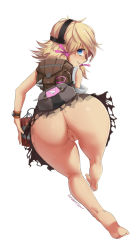 1girl anus artist_name ass bandaid bandaid_on_face bandaid_on_nose barefoot blonde_hair blue_eyes borderlands_(series) borderlands_2 come_hither dynamite explosive female_focus from_behind full_body hair_ribbon loli looking_at_viewer no_panties nude pussy ribbon short_twintails simple_background solo stormcow third-party_edit tiny_tina tnt twintails uncensored watch white_background wristwatch
