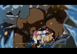 1girl bestiality blue_eyes blush brown_hair censored cum cum_in_pussy cum_overflow dress ejaculation english_text entei gen_2_pokemon ice jcm2 legendary_pokemon letterboxed loli molly_hale mosaic_censoring nintendo penis pokemon pokemon_(anime) pokemon_(classic_anime) pokemon_(creature) pokemon_3:_the_movie_-_spell_of_the_unown:_entei pokephilia sex shoes size_difference socks stomach_bulge vaginal