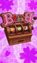 candy cherry_blossoms chocolate commentary cow dog fate/grand_order fate_(series) food food_art food_focus heart lasengle leaf no_humans official_art pink_background slot_machine still_life third-party_source