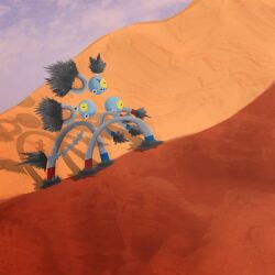 absurdres cloud commentary commentary_request desert english_commentary floating highres magnet mixed-language_commentary nintendo no_humans one-eyed outdoors pokemon pokemon_(creature) pokemon_focus sand sandy_shocks screw shadow sky user_yyzn2722 yellow_eyes