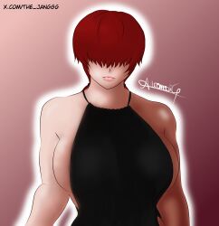1girl breasts curvy dress female_focus highres huge_breasts large_breasts long_hair no_bra pale_skin ponytail red_hair shermie_(kof) sideboob the_janggg the_king_of_fighters twintails