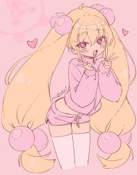 1girl blonde_hair blush dolphin flat_chest hair_bobbles hair_ornament highres jigatei_(omijin) kodomo_no_jikan kokonoe_rin loli long_hair looking_at_viewer open_mouth smile solo sphere_hair_ornament sweater thighhighs twintails very_long_hair