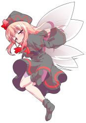 1girl alphes_(style) black_capelet black_dress black_hat black_socks black_wings blonde_hair blush bobby_socks bow bowtie capelet closed_mouth commentary_request crying crying_with_eyes_open dairi dress fairy fairy_wings full_body grey_wings hair_between_eyes half-closed_eyes hat hat_bow large_variant_set lily_black lily_white long_hair long_sleeves no_shoes parody red_bow red_bowtie red_eyes sidelocks socks solo style_parody tachi-e tears touhou transparent_background variant_set wide_sleeves wings