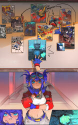 1girl absurdres arm_cannon autobot blue_eyes breasts cannon decepticon glowing glowing_eyes highres holding humanization insignia kotobukiya_bishoujo matrix_of_leadership mecha megatron multiple_boys namikaze_(dobbyka) open_mouth optimus_prime optimus_prime_(kotobukiya_bishoujo) red_eyes robot science_fiction smile transformers transformers_(live_action) transformers_one weapon