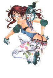 1girl air_gear artist_request ass belt bird bra breasts butt_crack crow elbow_pads glasses gloves goggles helmet long_hair noyamano_ringo official_art one_eye_closed panties pants panty_peek roller_skates skates smile solo source_request tagme twintails underwear wink