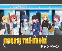 6+girls ahoge bag baseball_cap blue_eyes blue_hair bocchi_the_rock! copyright_logo copyright_name dress gotoh_hitori guitar_case hair_over_eyes hat highres hiroi_kikuri holding holding_wallet ijichi_nijika ijichi_seika instrument_case jacket kita_ikuyo maring_song multiple_girls official_art open_clothes open_jacket open_vest orange_eyes pink_hair shirt short_hair thumbs_up tote_bag v vest wallet white_dress yamada_ryo yellow_eyes