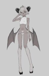1girl goat_girl goat_horns groin highres horns navel tagme tattoo ushitaberu