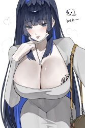 1girl absurdres alternate_costume blue_eyes blue_hair boros_(ouro_kronii) breast_tattoo breasts chest_tattoo cleavage curvy dongtan_dress dress ewn flower_tattoo grey_dress highres hololive hololive_english large_breasts long_hair looking_at_viewer mask mask_pull meme_attire mouth_mask open_mouth ouro_kronii simple_background smile snake solo tattoo taut_clothes taut_dress thick_thighs thighs tight_clothes tight_dress virtual_youtuber white_snake