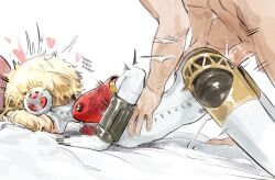 1boy 1girl aigis_(persona) android blonde_hair butterchalk doggystyle english_text erection heart hetero highres joints penis persona persona_3 pussy_juice robot_joints sex sex_from_behind short_hair tagme top-down_bottom-up uncensored veins veiny_penis