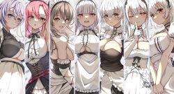 6+girls apron armpits azur_lane bellona_(armed_to_clean)_(azur_lane) bellona_(azur_lane) black_bow black_dress black_hairband black_prince_(azur_lane) black_ribbon blunt_bangs bow braid breasts brown_eyes charybdis_(azur_lane) chestnut_mouth cleavage closed_mouth commentary crossed_bangs dated dido_(azur_lane) dress elbow_gloves english_commentary finger_to_mouth gloves hair_between_eyes hair_bow hairband hermione_(azur_lane) index_finger_raised large_breasts light_brown_hair long_hair looking_at_viewer maid maid_apron maid_headdress multiple_girls one_eye_closed open_mouth parted_lips pink_eyes pink_hair purple_eyes purple_hair ribbon scylla_(azur_lane) short_hair shushing sideboob signature sirius_(azur_lane) sleeveless smile sundajin_asagi sweat swept_bangs white_apron white_gloves white_hair