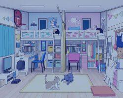 1boy 1girl brother_and_sister brown_hair carpet cat chabudai_(table) chair curtains desk fixed-point_camera indoors kiyo_(kyokyo1220) korilakkuma loaded_interior loft_bed mirror night on_bed ootani_shouhei original poster_(object) rilakkuma san-x short_hair siblings sleeping stuffed_animal stuffed_toy table teddy_bear television time_lapse under_covers window