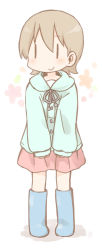 1girl aioi_yuuko brown_hair daitirumoesu female_focus highres long_sleeves mob_face nichijou no_nose short_hair simple_background skirt solo |_|