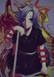 1girl bug centipede highres himemushi_momoyo holding holding_pickaxe holding_shovel messy_hair minai_piyoxo mullet pickaxe romper shovel solo tagme tools touhou wrist_bow