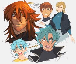 aged_up alternate_costume beard_stubble blonde_hair blue_hair blush breasts brown_hair dark-skinned_male dark_skin facial_hair jewelry karina_farek large_breasts lips long_hair male_focus marufuji_sho necklace nostrils parted_lips smile stubble tenjouin_asuka turtleneck yu-gi-oh! yu-gi-oh!_gx yuki_judai