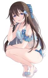 Rule 34 | 1girl, bikini, blue bikini, blue eyes, breasts, brown hair, highres, long hair, looking at viewer, love live!, love live! nijigasaki high school idol club, notyu maru, osaka shizuku, osaka shizuku (odaiba beach girl), swimsuit, white background