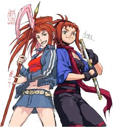 00s 2girls aoba_(smartbeat) artist_collaboration crossover dated ikeda_(cpt) long_hair midori multiple_girls my-hime my-otome oekaki red_hair simple_background skirt sugiura_midori white_background