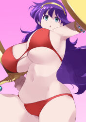 1girl amazon asamiya_athena bikini breasts coveredcore female_focus gold hairband huge_breasts large_breasts long_hair nemo pale_skin princess_athena purple_hair red_bikini snk_heroines:_tag_team_frenzy standing swimsuit the_king_of_fighters themanyoukilled thick_thighs thighs underboob wide_hips
