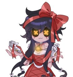 1girl alternate_costume bow cyn_(murder_drones) dress frills highres humanoid_robot katkit637729776 long_hair looking_at_viewer low-tied_sidelocks mechanical_arms murder_drones open_mouth ribbon robot short_sleeves sidelocks simple_background smile solo yellow_eyes