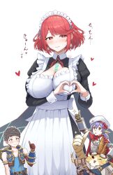 absurdres alternate_costume apron breasts chest_jewel core_crystal_(xenoblade) enmaided highres large_breasts maid maid_apron poppi_(xenoblade) poppi_alpha_(xenoblade) pyra_(xenoblade) rex_(xenoblade) taro_(peach_taro51) tora_(xenoblade_2) xenoblade_chronicles_(series) xenoblade_chronicles_2