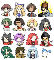 1other 5boys 6+girls akatsuki_(vtuber) akatsuki_blitzkampf angel animal_ears baseball_bat black_hair black_lagoon blonde_hair blue_eyes blue_hair cat_ears cat_girl darkstalkers demitri_maximoff disgaea dungeon_meshi en-eins_kanzen_sekai eyewear_on_head flonne gebura_(project_moon) granblue_fantasy headband hebereke highres higurashi_no_naku_koro_ni holding holding_baseball_bat izutsumi kino_no_tabi komeiji_satori limbus_company lobotomy_corporation long_hair maebara_keiichi multi_(to_heart) multiple_boys multiple_girls nemissa no_more_heroes project_moon shenhua shin_megami_tensei short_hair smile spdcooler speech_bubble sunglasses to_heart to_heart_(series) touhou travis_touchdown white_background wings yellow_eyes