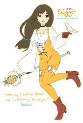 00s 1girl asashikka black_hair bodysuit boots breasts brown_eyes brown_hair female_focus final_fantasy final_fantasy_ix garnet_til_alexandros_xvii gloves jewelry kari_avalon long_hair low-tied_long_hair necklace ribbon short_hair skin_tight smile solo square_enix staff white_background