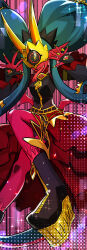 bird black_sclera colored_sclera crow crown digimon digimon_(creature) digimon_liberator fang mask medusamon nail_polish official_art pointy_ears red_eyes sharp_teeth snake snake_hair teeth tongue tongue_out
