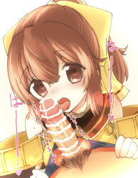 1boy 1girl absurdres brown_eyes brown_hair delthea_(fire_emblem) fellatio fire_emblem fire_emblem_echoes:_shadows_of_valentia highres iwasabi male_pubic_hair nintendo oral penis pubic_hair studio_sugimoto testicles