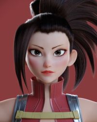 3d bare_shoulders black_eyes black_hair boku_no_hero_academia forehead hair_pulled_back hannu_koskinen highres leotard lips long_hair ponytail portrait sleeveless yaoyorozu_momo