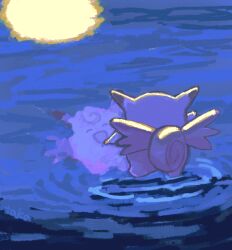 Rule 34 | clefable, closed eyes, commentary request, from behind, full moon, gen 1 pokemon, moon, night, nintendo, no humans, open mouth, pokemon, pokemon (creature), pokemon focus, reflection, reflective water, smile, solo, taka (pixiv 30779600), wading