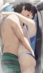 1boy 1girl ass bikini black_hair blue_bikini blush breast_press breasts breasts_out command_spell fate/grand_order fate_(series) hetero highres hug indoors kiss long_hair medium_breasts nipples open_mouth pinta_(ayashii_bochi) sex shower_(place) side_ponytail standing standing_missionary standing_sex swimsuit tongue tongue_out torso_grab ushiwakamaru_(fate) ushiwakamaru_(swimsuit_assassin)_(fate) ushiwakamaru_(swimsuit_assassin)_(first_ascension)_(fate) vaginal very_long_hair