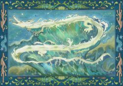 analogous_colors border commentary coral dragon eastern_dragon english_commentary fish highres no_humans ocean original ornate_border outdoors sethpuertoluna sky slug water waves