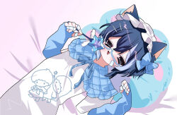 1boy 2000s_(style) animal_ears bandaid bandaid_on_face buchou_(tk_club0_0) cat_ears handheld_game_console indie_virtual_youtuber male_focus non-web_source nyaonix playstation_portable robot sanrio tamagotchi tamagotchi_connection tenshi_kaiwai trap utau