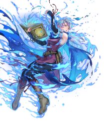 Rule 34 | 1girl, alternate eye color, aura, blue eyes, blue fire, blue headband, book, breasts, damag, fingerless gloves, fire, fire emblem, fire emblem: radiant dawn, fire emblem engage, fire emblem heroes, gloves, headband, highres, holding, holding book, medium breasts, micaiah (emblem) (fire emblem), micaiah (fire emblem), nintendo, non-web source, official alternate eye color, open book, pantyhose, parted lips, scarf, solo, suzuki rika, transparent background, white hair