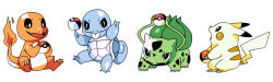 Rule 34 | balancing on finger, bluekomadori, bulbasaur, charmander, claws, fangs, fire, flame-tipped tail, full body, gen 1 pokemon, highres, holding, holding poke ball, lineup, multiple monochrome, nintendo, no humans, open mouth, pikachu, plant, poke ball, pokemon, pokemon (creature), pokemon rgby, simple background, squirtle, tail, tongue, tongue out, vines, white background