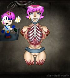 art_request bad_end blood brawl_stars death dismemberment ero_guro execution exposed_bone guro highres ibispaint immobilization murder mutilation necrophilia nipples pain penny_(brawl_stars) ryona sad severed_limb sillywillydillydally torture traumatized violence