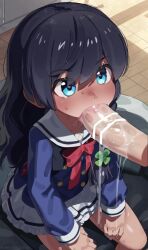 1boy 1girl age_difference animated bar_censor black_hair blue_eyes blush breath censored deepthroat disembodied_penis erection fellatio flat_chest grisaia_(series) grisaia_phantom_trigger highres legs loli looping_animation mizumizuni oral penis saliva school_uniform sengoku_taiga sitting skirt sound sweat sweatdrop tagme thighs third-party_edit video