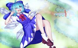 1girl absurdres blue_eyes blue_hair cirno fairy happy highres ice ran_sk short_hair touhou wings