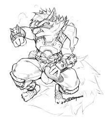 1boy animal_ears claws clenched_teeth commentary earrings english_commentary erection furry furry_male highres jewelry male_focus marvel marvel_rivals penis raccoon_boy raccoon_ears raccoon_tail rocket_raccoon spiked_gauntlets tail teeth testicles twitter_username whiskers zerpreros