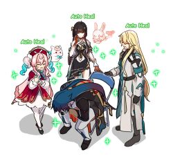 2boys 2girls blade_(honkai:_star_rail) blonde_hair blush chair closed_mouth commentary derivative_work english_commentary english_text facing_another folding_chair fuyuan_(honkai:_star_rail) highres honkai:_star_rail honkai_(series) hyacine_(honkai:_star_rail) lingsha_(honkai:_star_rail) little_ica_(honkai:_star_rail) luocha_(honkai:_star_rail) meme multiple_boys multiple_girls open_mouth pegasus pun-rii rabbit shinji_in_a_chair_(meme) sitting smile sparkle twintails white_background