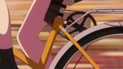 1girl ahoge animated anime_screenshot ass bicycle blush bouncing_breasts breasts closed_eyes hair_ribbon highres hotori_misaki large_breasts medium_hair no_panties nukigee_mitai_na_shima_ni_sunderu_watashi_wa_dou_surya_ii_desu_ka? outdoors public_indecency pussy_juice pussy_juice_drip ribbon shirt shoes skirt smile sound tagme thighs video white_shirt yellow_ribbon