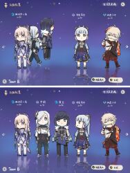 1boy 4girls ayaka_(genshin_impact) black_bodysuit blue_dress blue_hair blue_sleeves bodysuit book bow-shaped_hair carrying carrying_person closed_eyes closed_mouth dress frilled_dress frills full_body gameplay_mechanics genshin_impact highres holding holding_book instrument kaedehara_kazuha long_hair looking_at_another looking_at_viewer meta multiple_girls music open_mouth pink_hair playing_instrument red_shorts reflective_floor sangonomiya_kokomi shenhe_(genshin_impact) short_hair shorts standing very_long_hair white_sleeves wide_sleeves xinzoruo yelan_(genshin_impact)