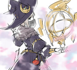 Rule 34 | 1girl, aoba moca, astrolabe, astrologian (final fantasy), bamboo9545, bang dream!, black hat, black robe, blue eyes, commentary request, final fantasy, final fantasy xiv, grey hair, hat, long sleeves, looking at viewer, mouth veil, robe, short hair, smile, solo, veil, witch