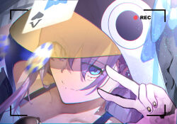 Rule 34 | 1girl, amirun, animal hood, bare shoulders, bird, blue eyes, casino, collarbone, fate/grand order, fate (series), headshot, hood, impasto, jacket, long hair, looking at viewer, meltryllis, meltryllis (fate), meltryllis (swimsuit lancer) (fate), penguin, penguin hood, purple hair, recording, smile, solo, swimsuit, v