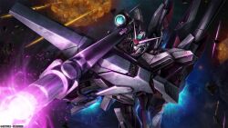 Rule 34 | absurdres, battle, beam cannon, copyright logo, delta gundam, delta gundam ans, energy beam, explosion, firing, gundam, gundam battle operation 2, gundam u.c. engage, highres, machinery, mecha, mecha focus, mobile suit, no humans, painting (medium), realistic, robot, scan, science fiction, scope, shield, space, sunrise (company), tenjin hidetaka, thrusters, traditional media, v-fin