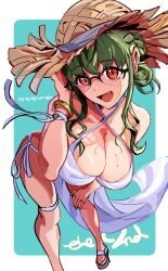 Rule 34 | 1girl, absurdres, anosillus ii, bikini, black hair, breasts, earrings, glasses, gridman universe, gridman universe (movie), hat, highres, jewelry, large breasts, long hair, looking at viewer, open mouth, red eyes, sakamoto (ojiojiojisanda), side-tie bikini bottom, smile, solo, ssss.dynazenon, swimsuit, wet, white bikini