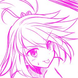 1girl artist_request cosmic_break female_focus monochrome nude ponytail sketch solo tongue tongue_out winberrl